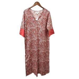 Pomegranate Kaftan Caftan Dress Womens XS Orange Bird Floral Long Cotton Boho
